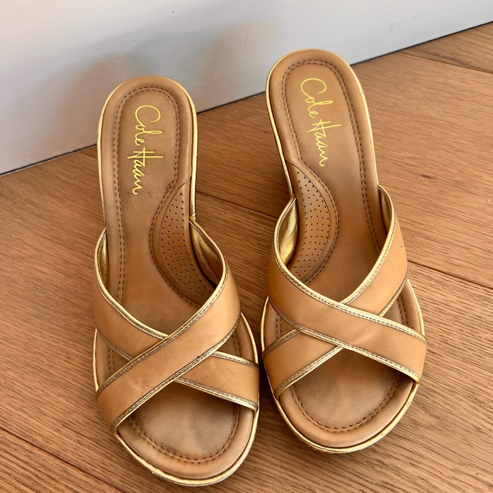 Cole Haan beige and gold wedges with Nike Air technology